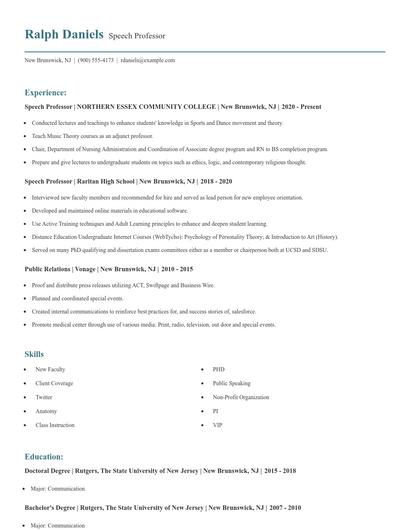 Speech Professor Resume