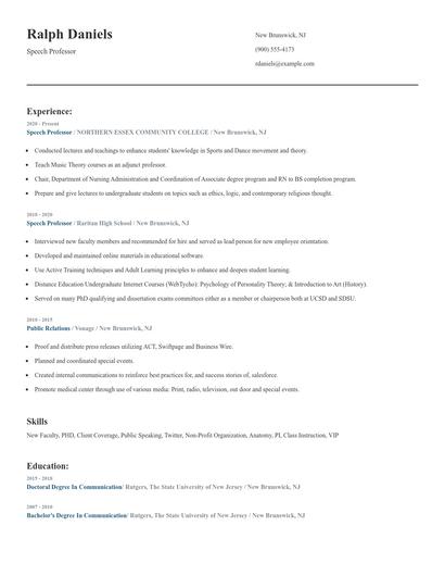 Speech Professor Resume