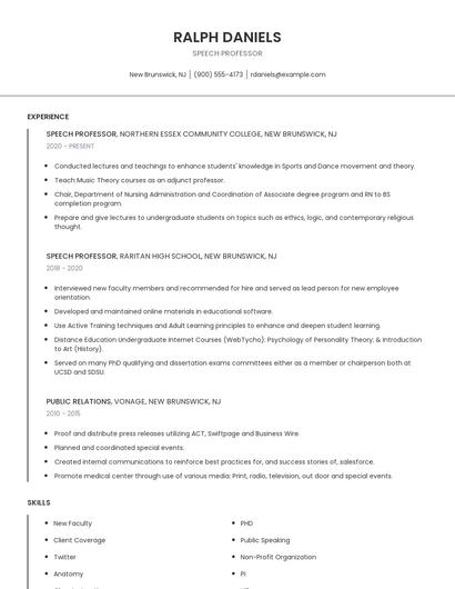 Speech Professor Resume