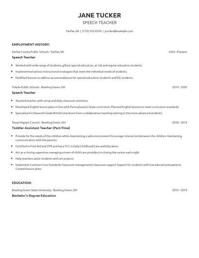 Speech Teacher Resume
