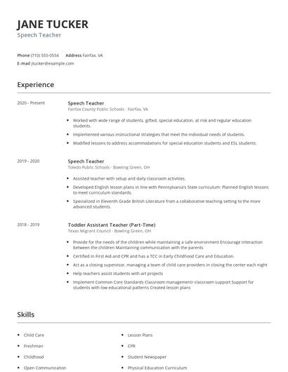 Speech Teacher Resume