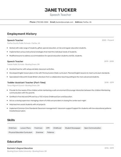 Speech Teacher Resume