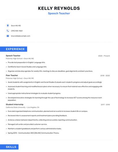 Speech Teacher Resume