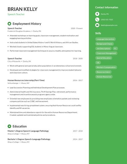 Speech Teacher Resume