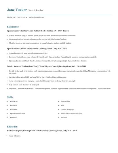 Speech Teacher Resume