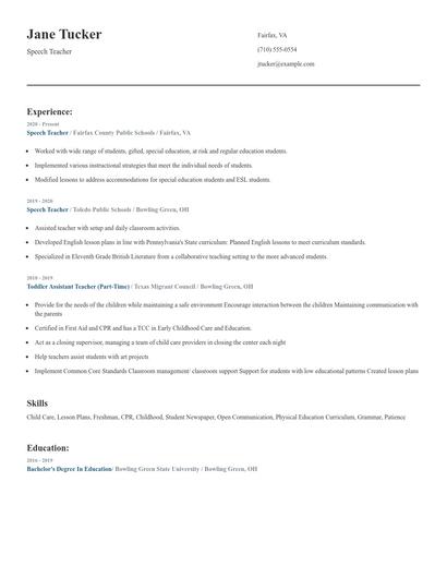 Speech Teacher Resume