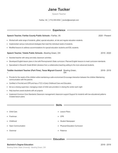 Speech Teacher Resume