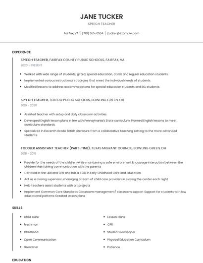 Speech Teacher Resume