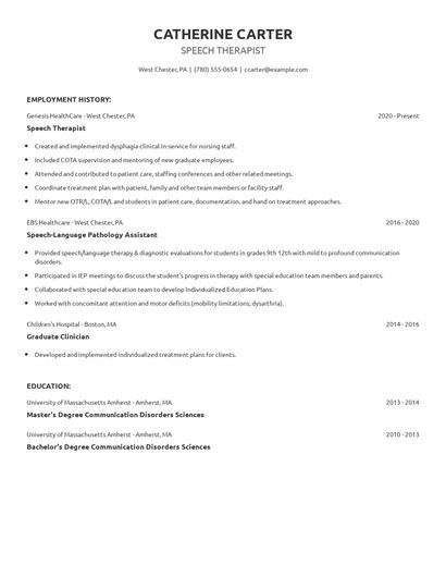 Speech Therapist Resume