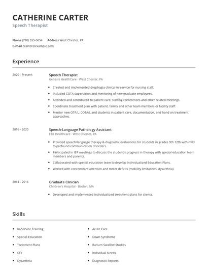 Speech Therapist Resume