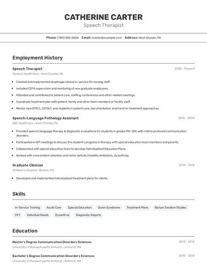 Speech Therapist Resume