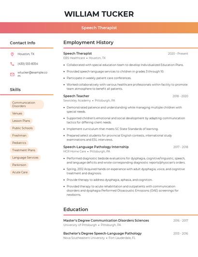 Speech Therapist Resume