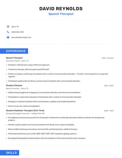 Speech Therapist Resume