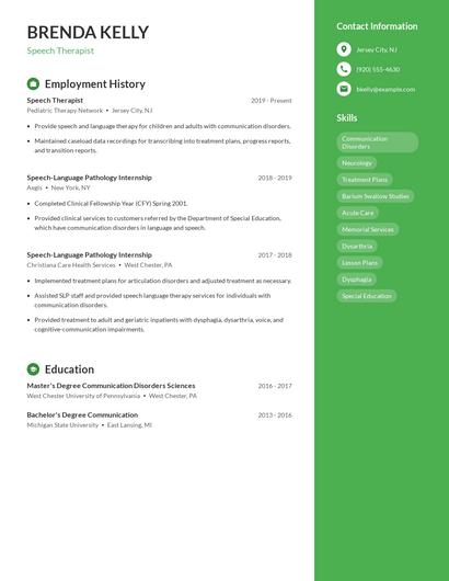 Speech Therapist Resume