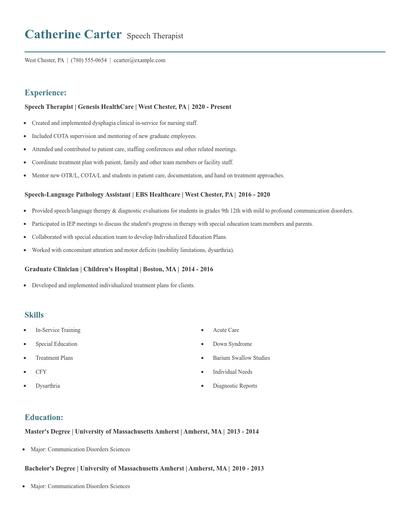 Speech Therapist Resume