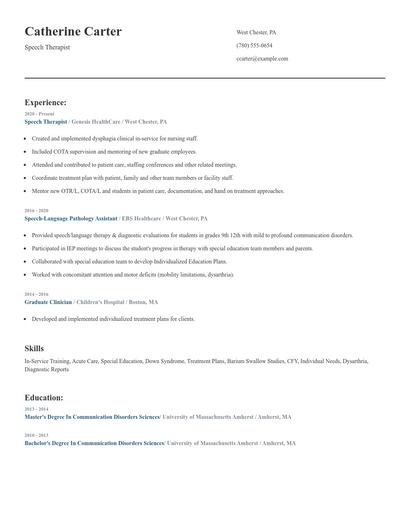 Speech Therapist Resume