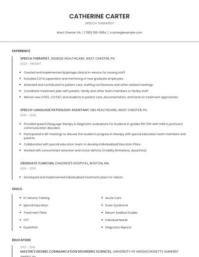 Speech Therapist Resume