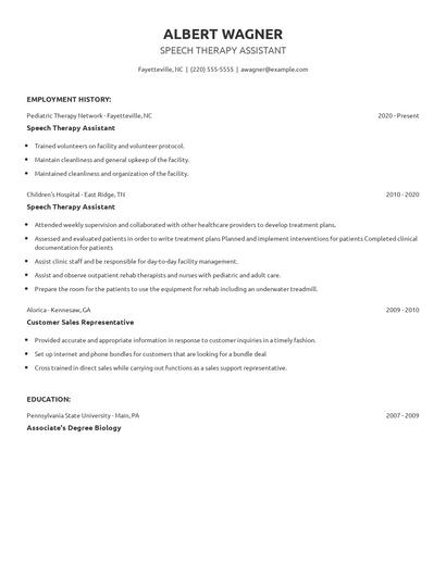 Speech Therapy Assistant Resume