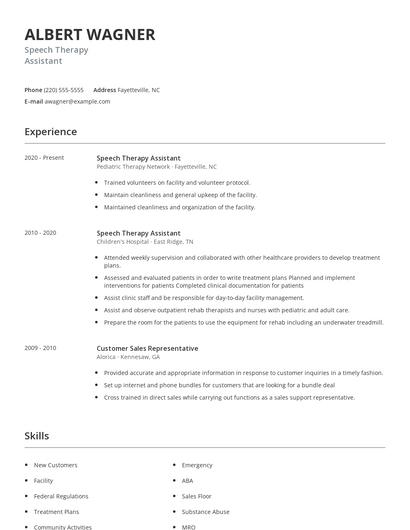 Speech Therapy Assistant Resume