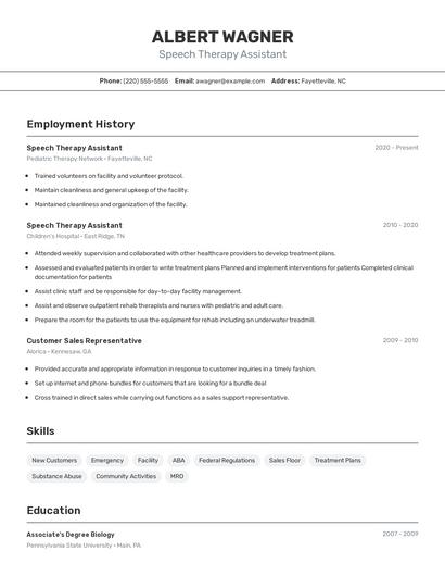 Speech Therapy Assistant Resume