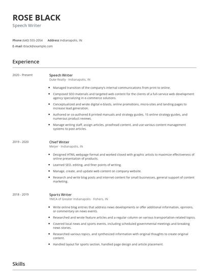 Speech Writer Resume