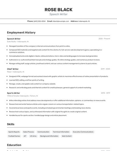 Speech Writer Resume