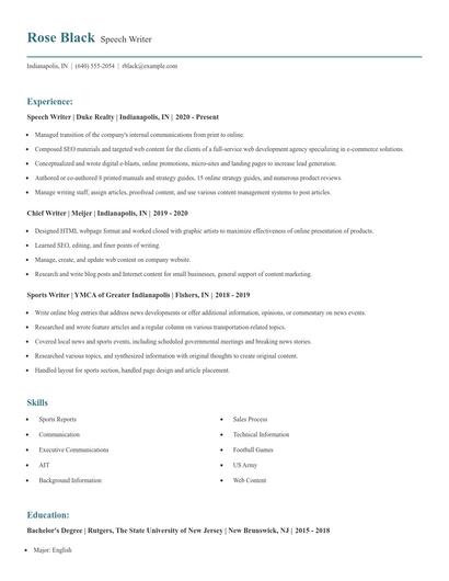 Speech Writer Resume