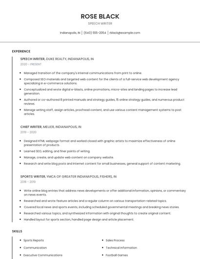 Speech Writer Resume