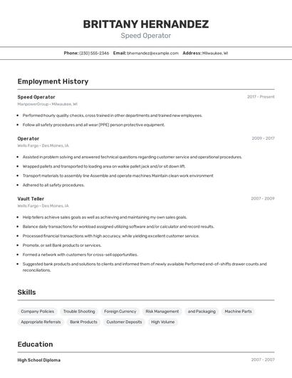 Speed Operator Resume