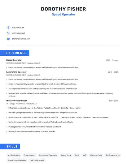 Speed Operator Resume