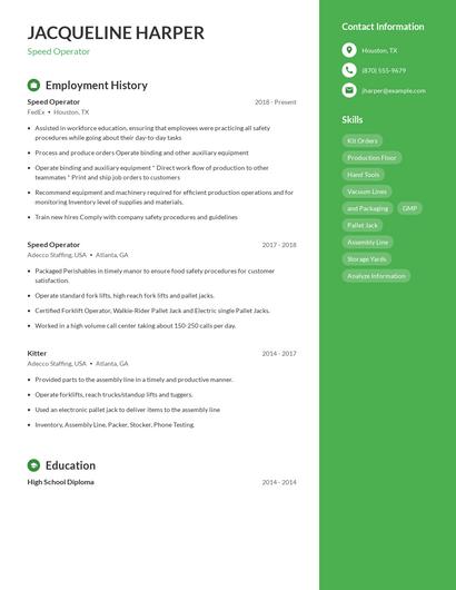 Speed Operator Resume