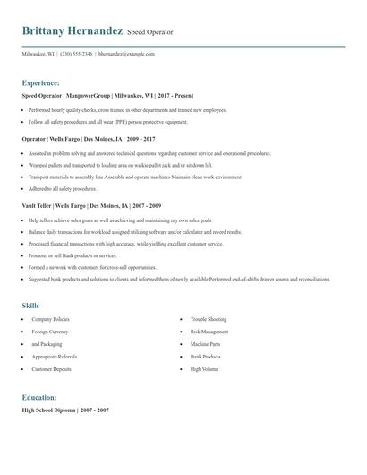 Speed Operator Resume