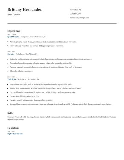 Speed Operator Resume