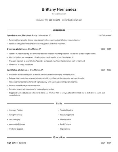 Speed Operator Resume