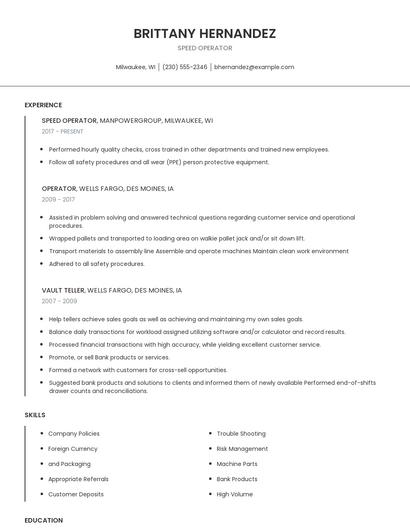 Speed Operator Resume