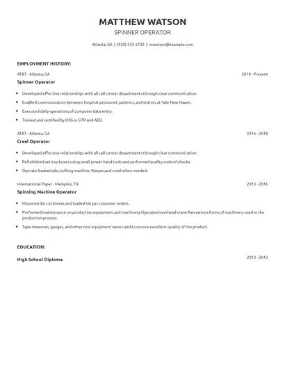 Spinner Operator Resume