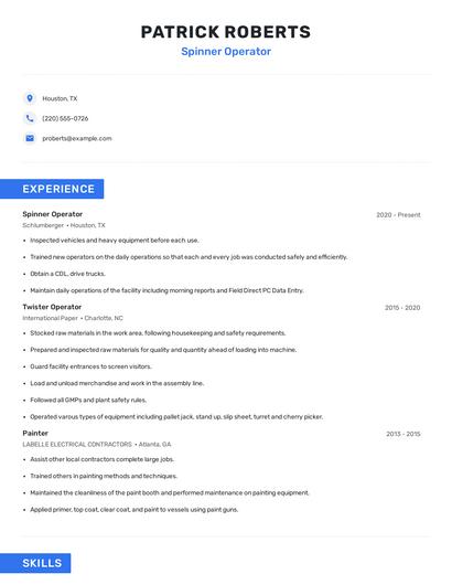 Spinner Operator Resume