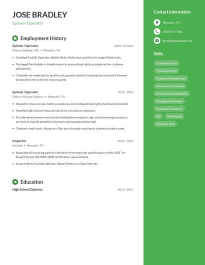 Spinner Operator Resume