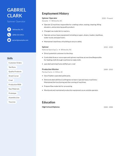 Spinner Operator Resume