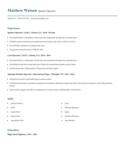 Spinner Operator Resume