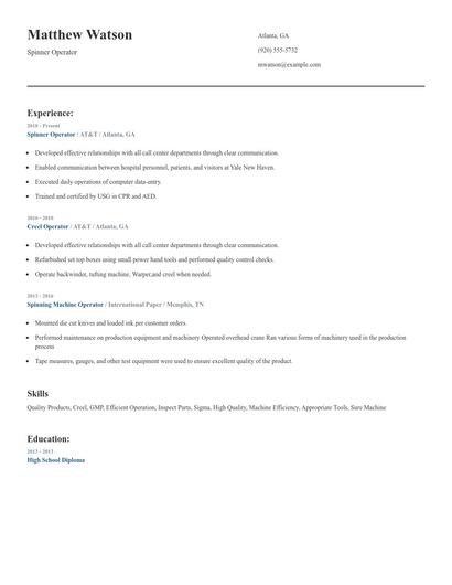 Spinner Operator Resume