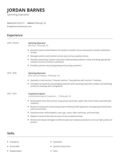 Spinning Operator Resume