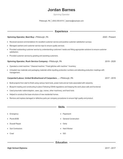 Spinning Operator Resume