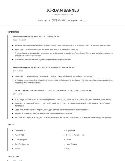 Spinning Operator Resume