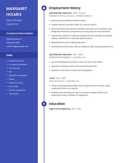 Spiral Binder Operator Resume