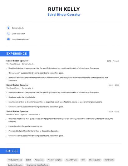 Spiral Binder Operator Resume