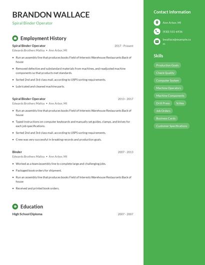 Spiral Binder Operator Resume