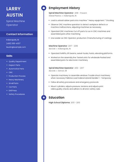 Spiral Machine Operator Resume