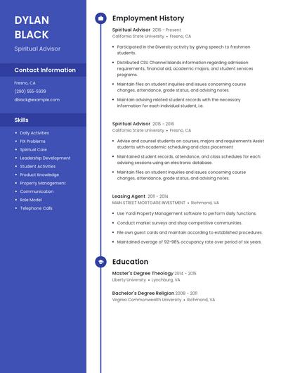 Spiritual Advisor Resume