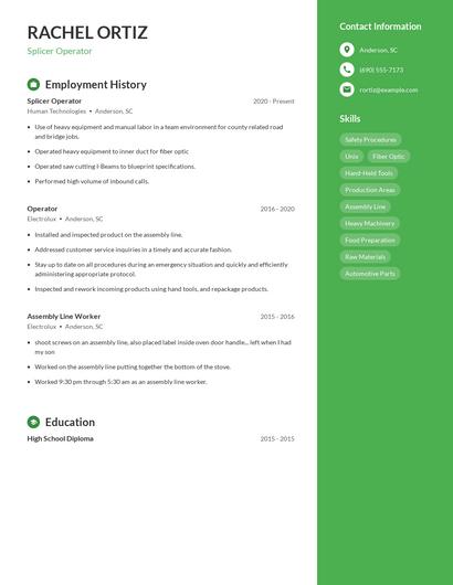 Splicer Operator Resume